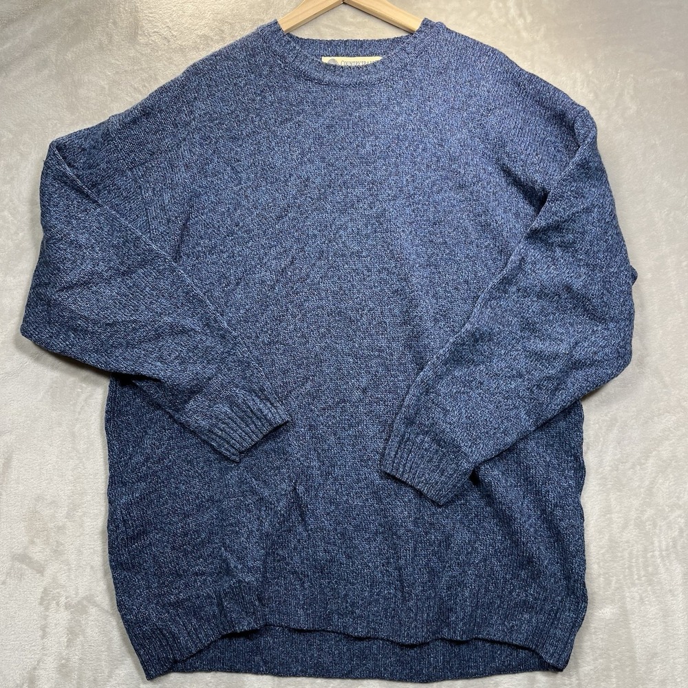 Vintage Country Trader Sweater Mens XL Pure New Wool Blue Crewneck